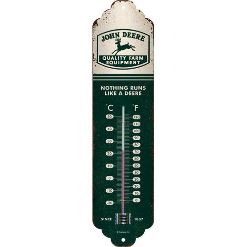 Nostalgic-Art Logo John Deere Vert Beige, intérieur, décoration murale Retro Thermomètre, métal, multicolore, 28 x 6,5 x 2 cm