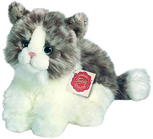 Hermann Teddy Collection - Peluche avec chat assis, gris, 23 cm
