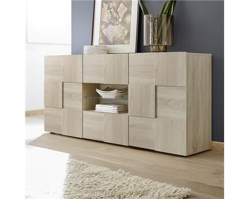 Bahut 2 portes 2 tiroirs couleur chêne clair ARTIC 3 - Marron - L 181 x P 42 x H 84 cm