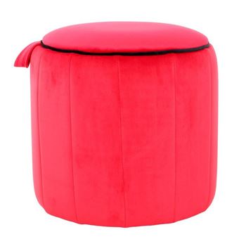 Pouf Rond Velours "Reese" 43cm Rouge - 1
