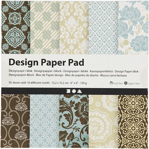 Creotime bloc de papier design bleu/brun 15,2 cm 50 feuilles