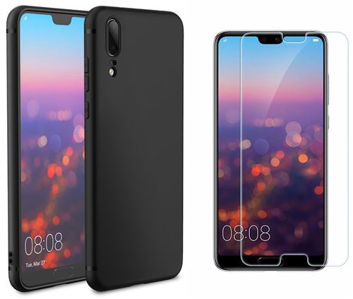 Coque Souple Silicone Pour Huawei P20 Pro Noir + Verre Trempé Anti chocs et Rayures Vitre de Protection Little Boutik®