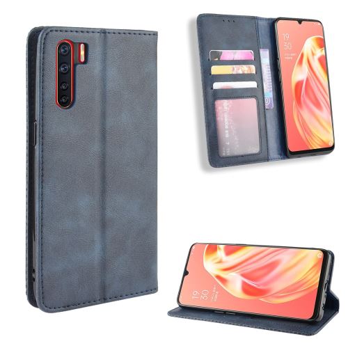Etui en PU magnétique de style vintage bleu pour votre OPPO A91/F15