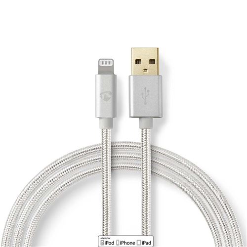 Nedis - Câble Lightning - USB mâle pour Lightning mâle - 2 m - aluminium - rond - pour Apple iPad/iPhone/iPod (Lightning)