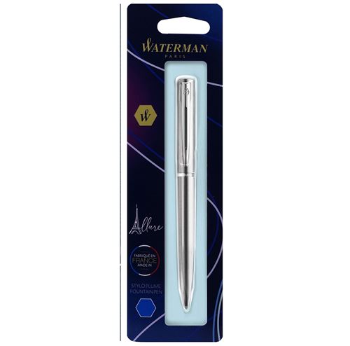 Waterman Graduate Allure Stylo Bille, Métal Brillant, Recharge Bleue Pointe Moyenne, En Blister