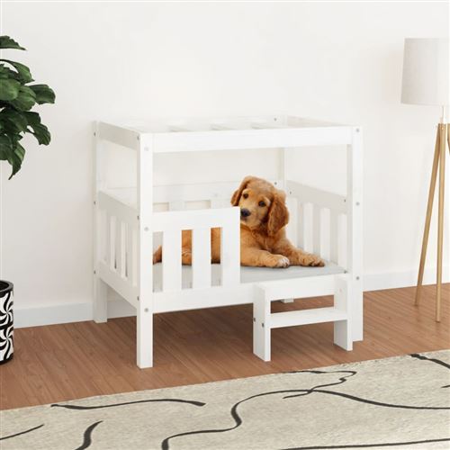 Comparer les prix de vidaXL Lit pour chien Blanc 75,5x63,5x70 cm Bois de pin solide