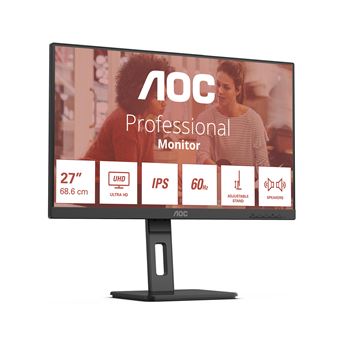 AOC Essential-line U27E3UF - Écran LED - 27" - 3840 x 2160 4K UHD (2160p) @ 60 Hz - IPS - 350 cd/m² - 1000:1 - 4 ms - 2xHDMI, DisplayPort - haut-parleurs - noir