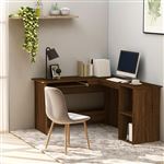 MOLINE - Bureau d'angle avec rangement - 3 tiroirs + 2 etagères - 120x50x76  cm - Bureau d'ordinateur - Gris&Aspect bois