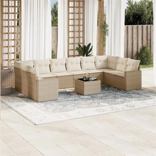 VIDAXL  Salon De Jardin 11 Pcs Avec Coussins Beige R&eacute;sine Tress&eacute;e