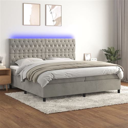vidaXL Sommier tapissier matelas et LED Gris clair 200x200 cm Velours