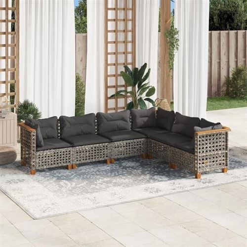 Non Communiqué Gris Salon De Jardin Modulable - Lot De 6 Pieces - Resine Tressee - 63.5 X 63.5 X 56.5 Cm