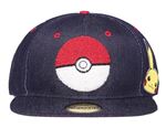 Casquette baseball bleu style jean imprimé pokémon pokeball pikachu