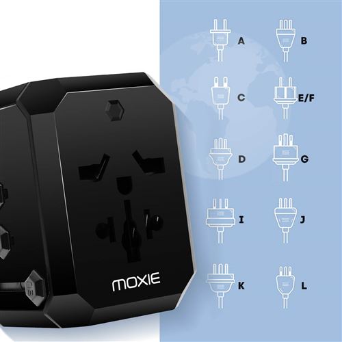 Moxie Adaptateur Prise Universel EU / USA / UK / AUS + 3 USB + 1