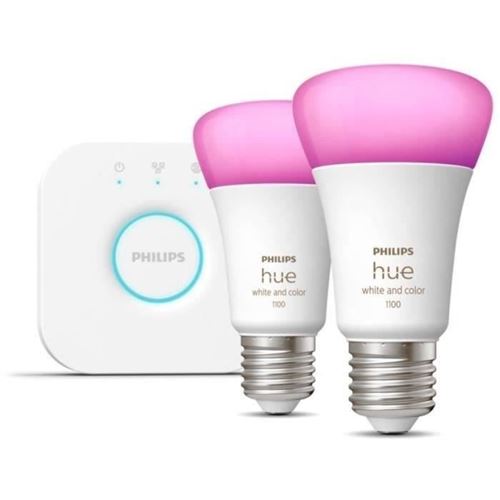 Philips Hue White And Color Ambiance, Kit De Démarrage 2 Ampoules E27, 75W, Bluetooth, Fonctionne Avec Alexa, Google Et Homekit