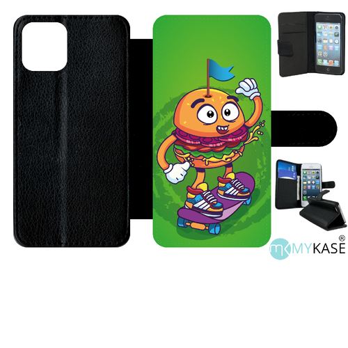 Etui My-Kase pour iPhone 11 Pro - burger fond vert - Simili-cuir Noir