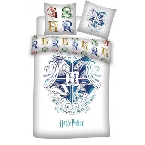 Harry Potter - Parure de lit coton Enfant Blasons - Housse de Couette 140x200 cm Une Taie