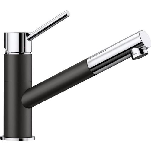Mitigeur cuisine, bec droit orientable 120ø, douchette extractible, BLANCO KANO-S, chromé / noir, robinetterie cartouche céramique