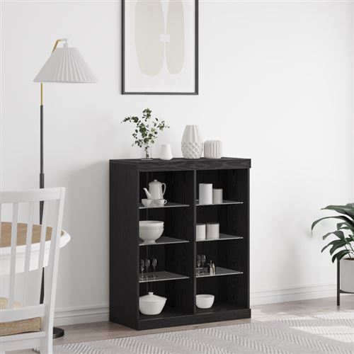 Vidaxl Noir Buffet Led Chêne 81 X 37 X 100 Cm Bois D'ingénierie - Image 3