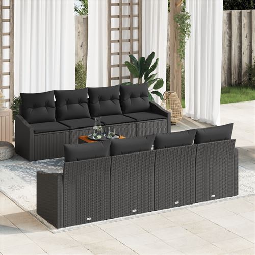 Non Communiqué Noir Ensemble De Canapé De Jardin 7 Pièces Avec Coussins Poly Rotin Acacia