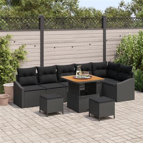 Non Communiqué Noir Ensemble De Canapé De Jardin De 9 Pièces Avec Coussins En Poly Rotin Acacia, Canapé De Jardin De 2 Places Avec Coussins 3362669