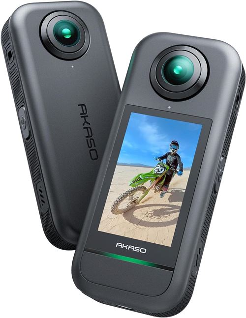 AKASO  Camera Sport &agrave; 360 Vid&eacute;o 5.7K Capteurs 48MP 1/2 72MP Photo SuperSmooth 2.29 &Eacute;cran Tactile Cam&eacute;ra Panoramique Noir