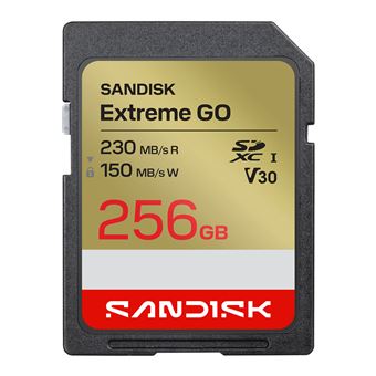 Carte SD SANDISK Extreme GO 256 Go SD SDXC UHS-I Class 3 V30 230 Mo/s 150 Mo/s vidéo 4K UHD - 1