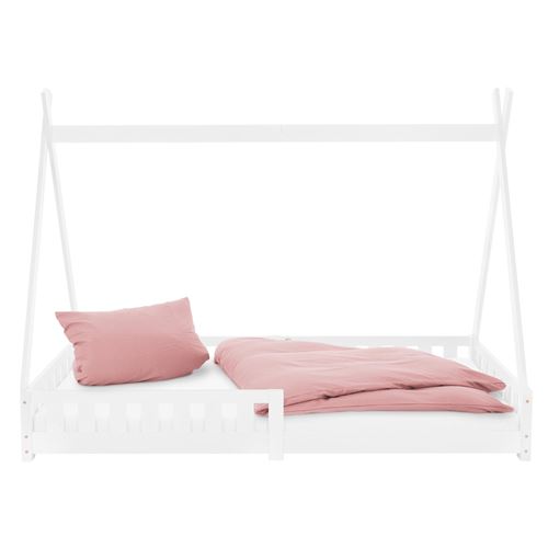 ML-Design Lit d'Enfants Tipi 90x200 cm Blanc avec Protection Antichutes et Sommier à