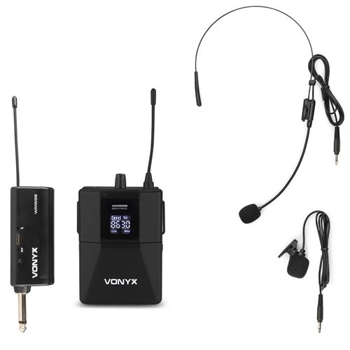 Vonyx WM55B Ensemble Microphone Sans Fil UHF avec Émetteur BodyPack