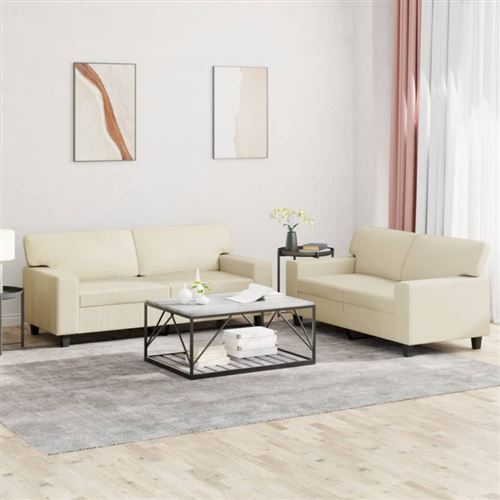 Vidaxl Ensemble De Canapés 2 Pcs Crème Similicuir - Image 2