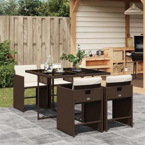Vidaxl Marron Ensemble À Manger Jardin 5 Pcs - Image 2