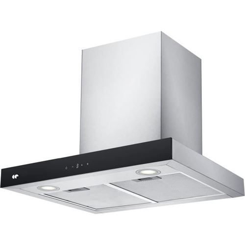 CONTINENTAL EDISON - CEH60ST - Hotte décorative - 642 m3/hr - A++ - 4 vitesses - L60cm - Inox + Noir