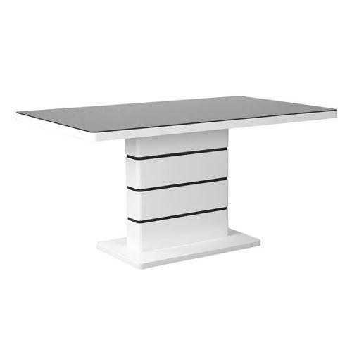 Table de sejour 150x90 cm - Laque blanc et verre noir - STRIPES