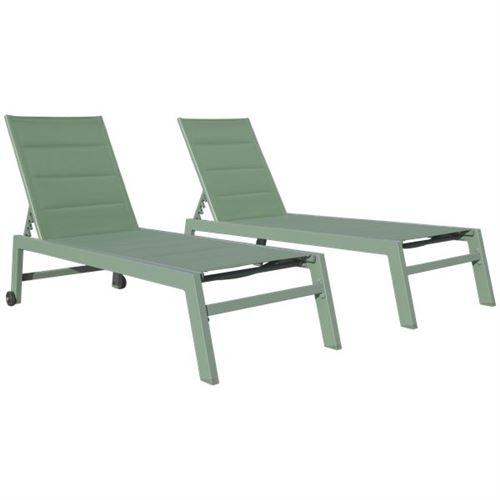 Lot de 2 bains de soleil BARBADOS en textilène vert sauge - aluminium vert sauge