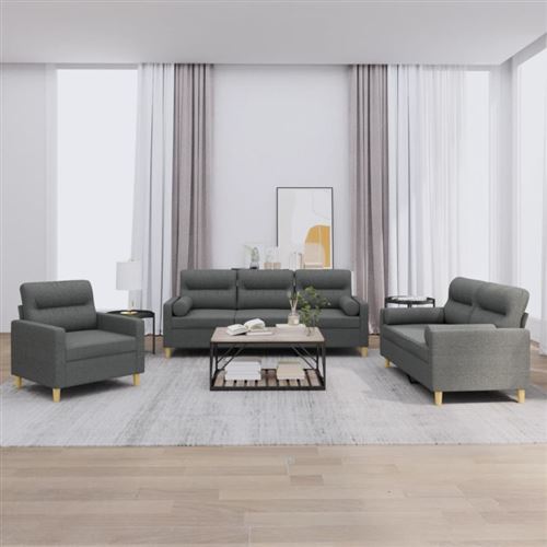 Non Communiqué Gris Foncé Ensemble De Canapés 3 Pcs Coussins Tissu