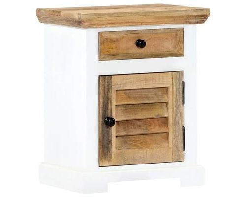 vidaXL Table de chevet Blanc et marron 40x30x50cm Manguier solide brut