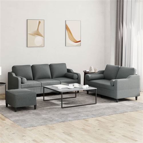vidaXL - Canapé droit - Ensemble 3 pièces - Gris foncé - Image 2