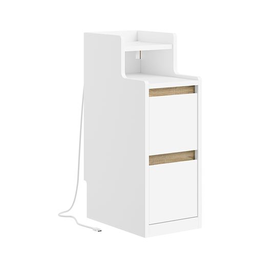 SoBuy Commodine chevet avec 2 tiroirs, charge USB et LED, blanc, 22x34x60.5 cm,