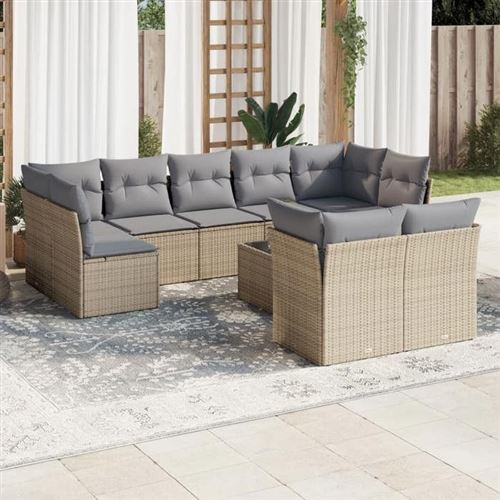 Non Communiqué Beige Vidaxl Salon De Jardin Modulable - 10 Pièces - Rotin - 9 Personnes