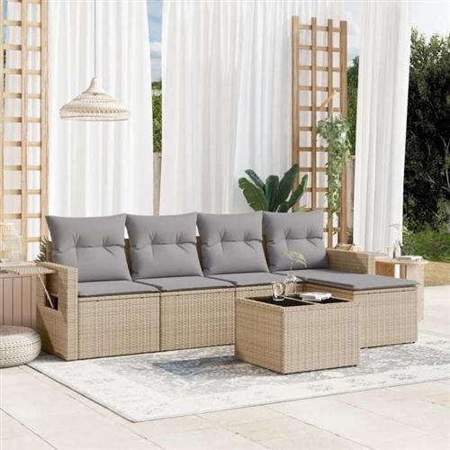 Non Communiqué Beige Salon De Jardin Modulable Vidaxl Rotin 6 Pieces X 62 X 69