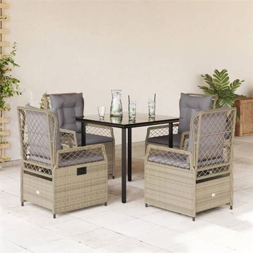 Vidaxl Beige Ensemble À Manger De Jardin 5 Pcs - Poly Rotin - Image 2