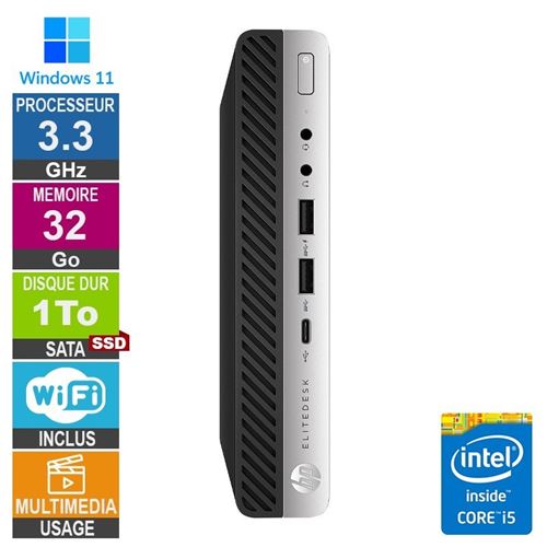 PC HP 800 G4 Mini i5-8400T 3.30Ghz 32Go/1To SSD WiFi W11