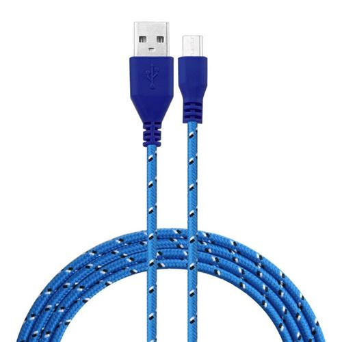 Cable Tresse pour Manette XBox One 3m Universel Chargeur Connecteur Micro USB Tissu Tisse Lacet Fil Nylon (BLEU)