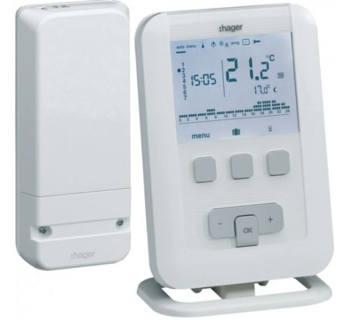 Hager Kit Thermostat Ambiance Programmable Digital Radio Chauffe Eau Chaude 7J Avec Récepteur Mural À Piles Ek560 - Image 1