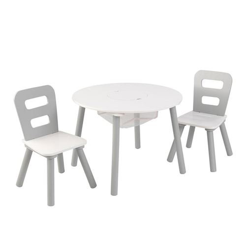 Table Enfant ronde avec 2 chaises Blanc et Gris