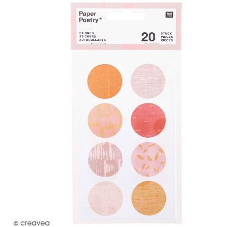 Stickers ronds en papier Nature - Motifs gravure mauves - 20 pcs