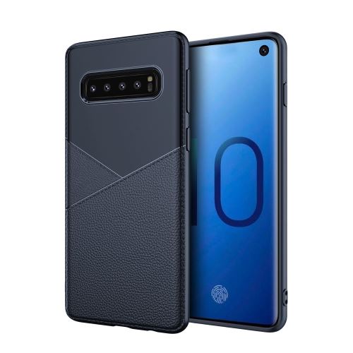 Coque en TPU litchi mou bleu pour votre Samsung Galaxy S10