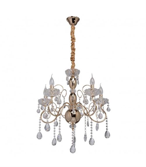 Suspension dorée Crystal 5 ampoules 105 Cm