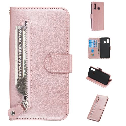 Etui en PU poche à fermeture éclair or rose pour votre Samsung Galaxy A40