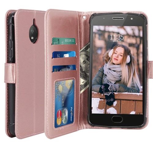 Motorola G5S Housse Coque Etui de luxe Portefeuille Porte Carte Et Billet (avec support integré) Rose