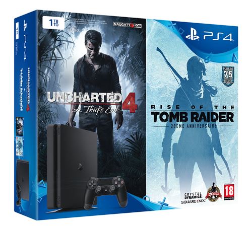 Pack Console Sony Ps4 Slim 1 To Noir Uncharted 4 A Thief S End Rise Of The Tomb Raider Edition eme Anniversaire Console De Jeux Achat Prix Fnac